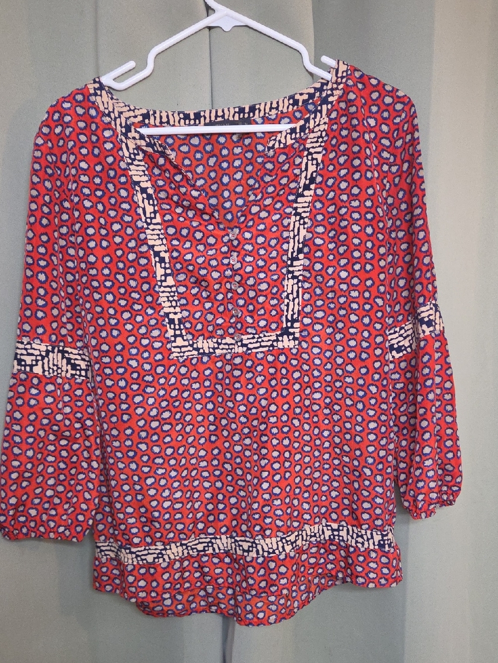 THML Red Printed Tunic with Navy and Cream Trim